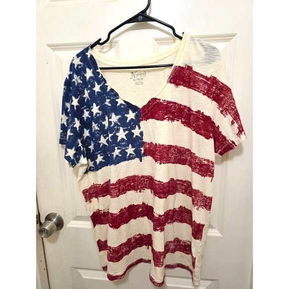 Natural Reflection American Flag Printed V-Neck T-Shirt XL - Picture 2 of 7